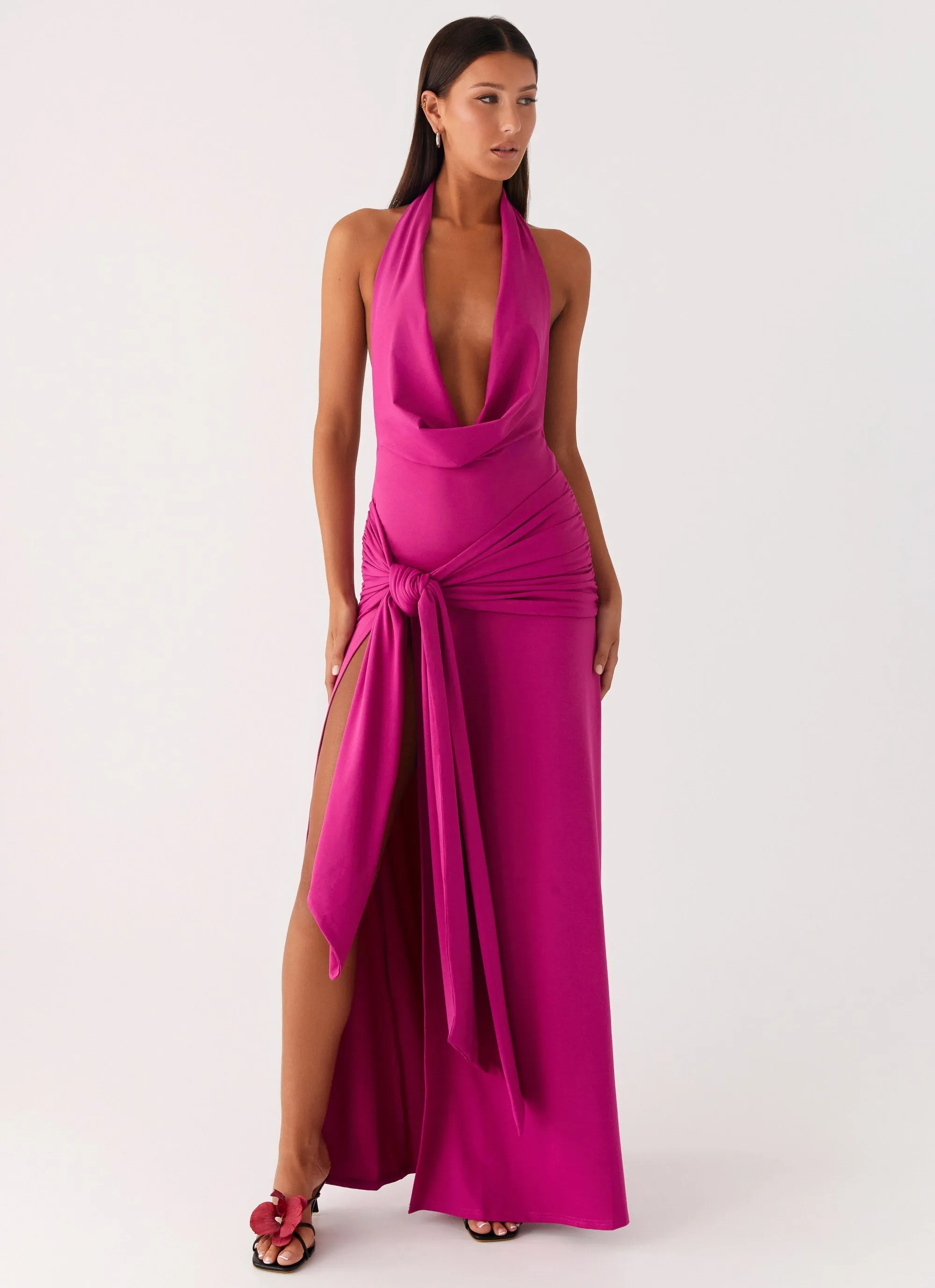 Rowan Ray Cowl Maxi Dress - Fuchsia Sun-Protective Morning Wear