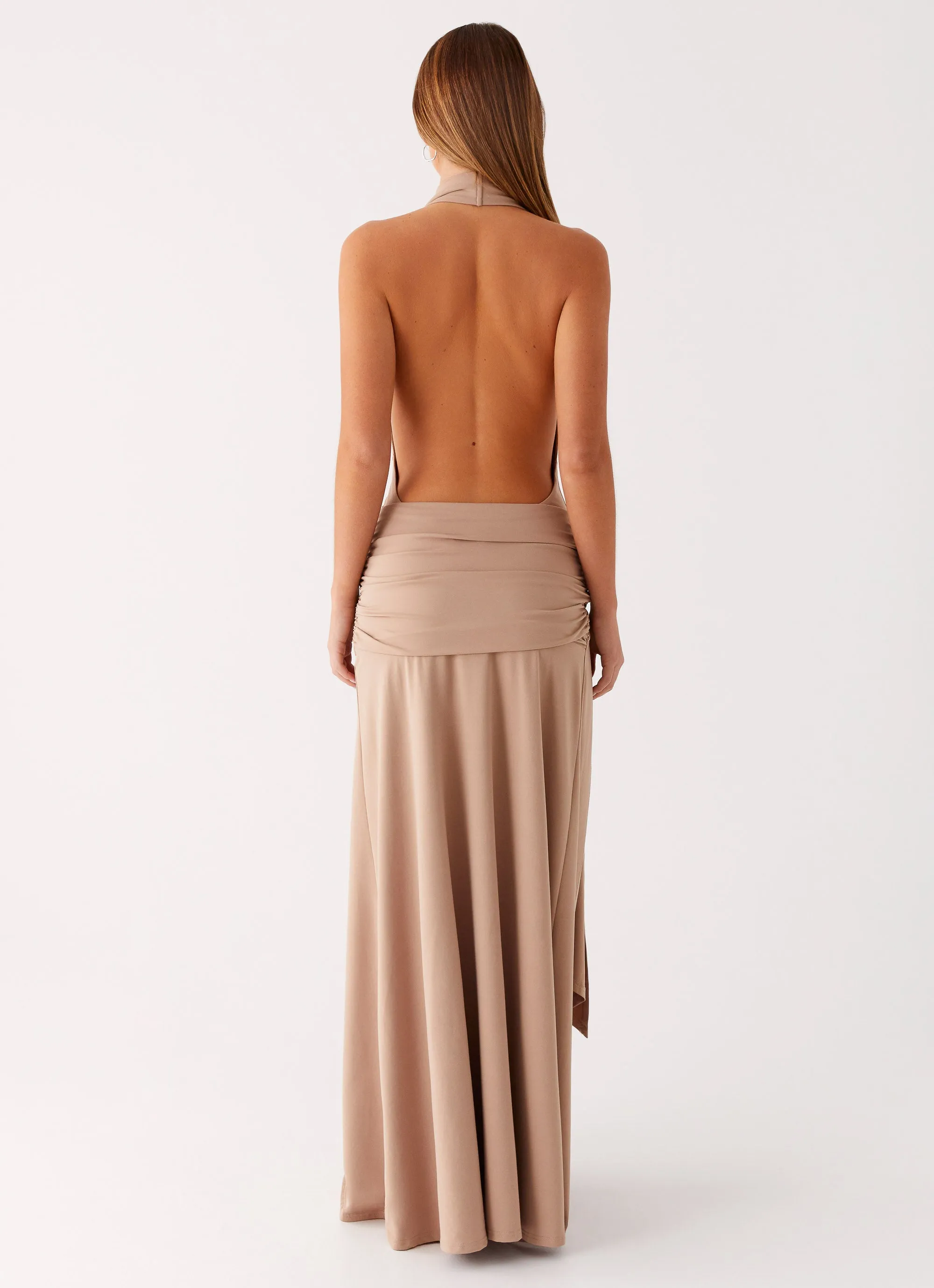 Rowan Ray Cowl Maxi Dress - Light Taupe Minimalist fit-and-flare Bright-colored piece