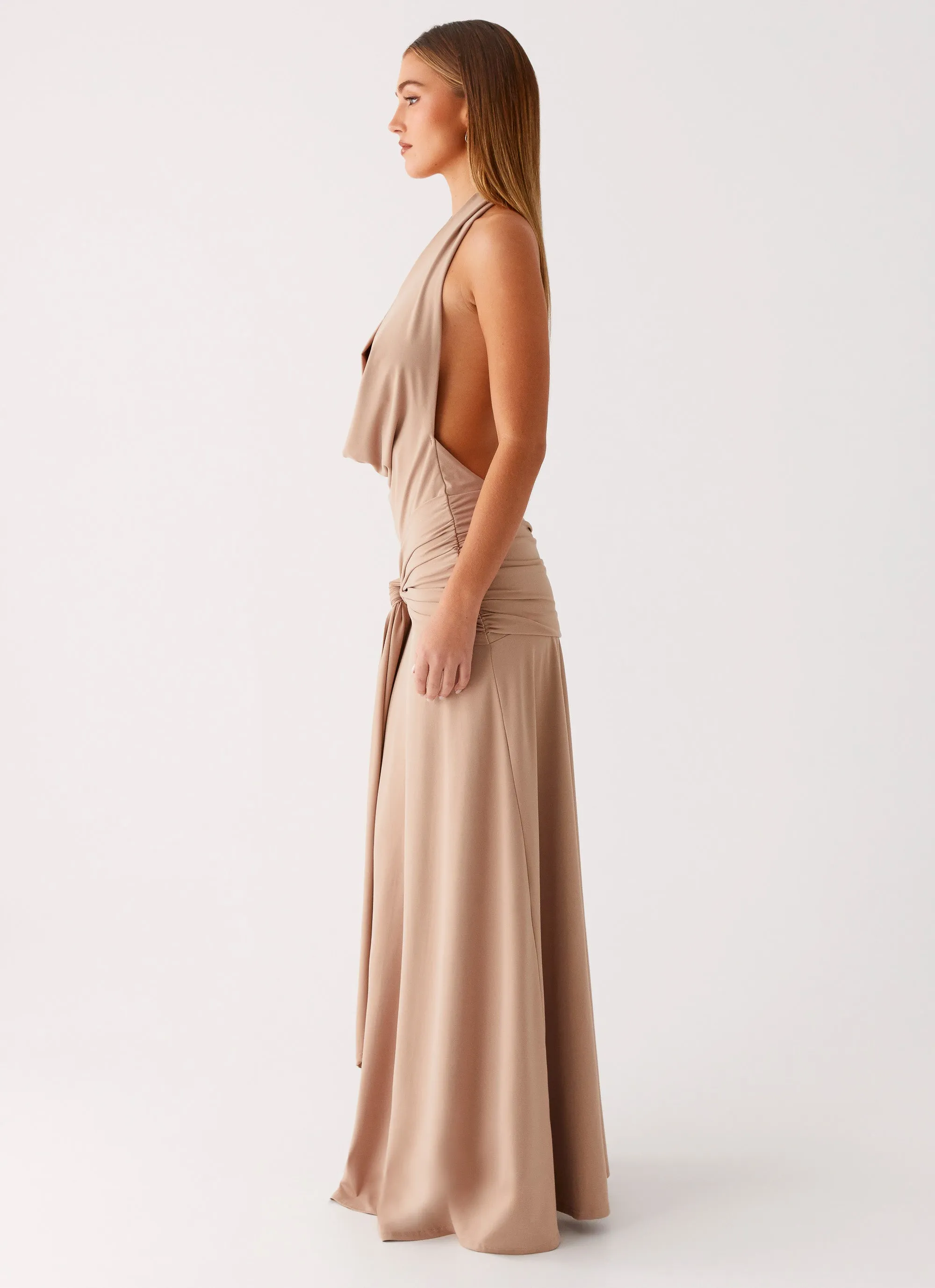 Rowan Ray Cowl Maxi Dress - Light Taupe Daily Mood MultiPurposePockets