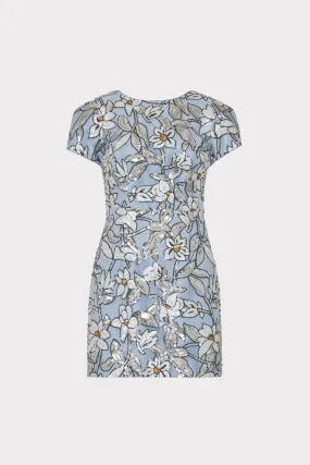 Empire Waist Minimal Tone Rowen Silver Floral Sequins Mini Dress