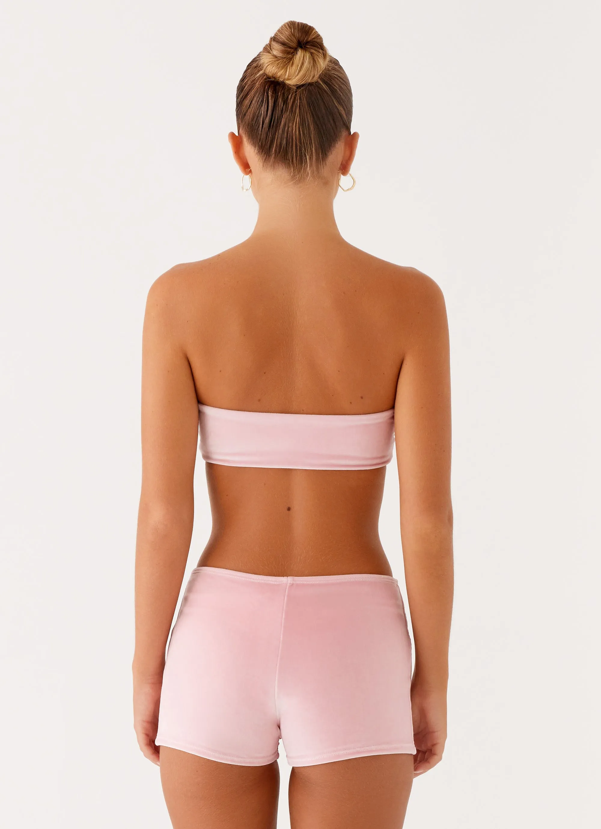 Natalina Bandeau Swim Top - Pink Rash Free Lining Bow Accent