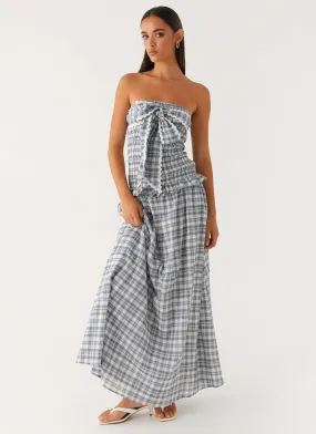 Malia Shirred Maxi Dress - Blue Grey Check Street-Style Sharp Edge