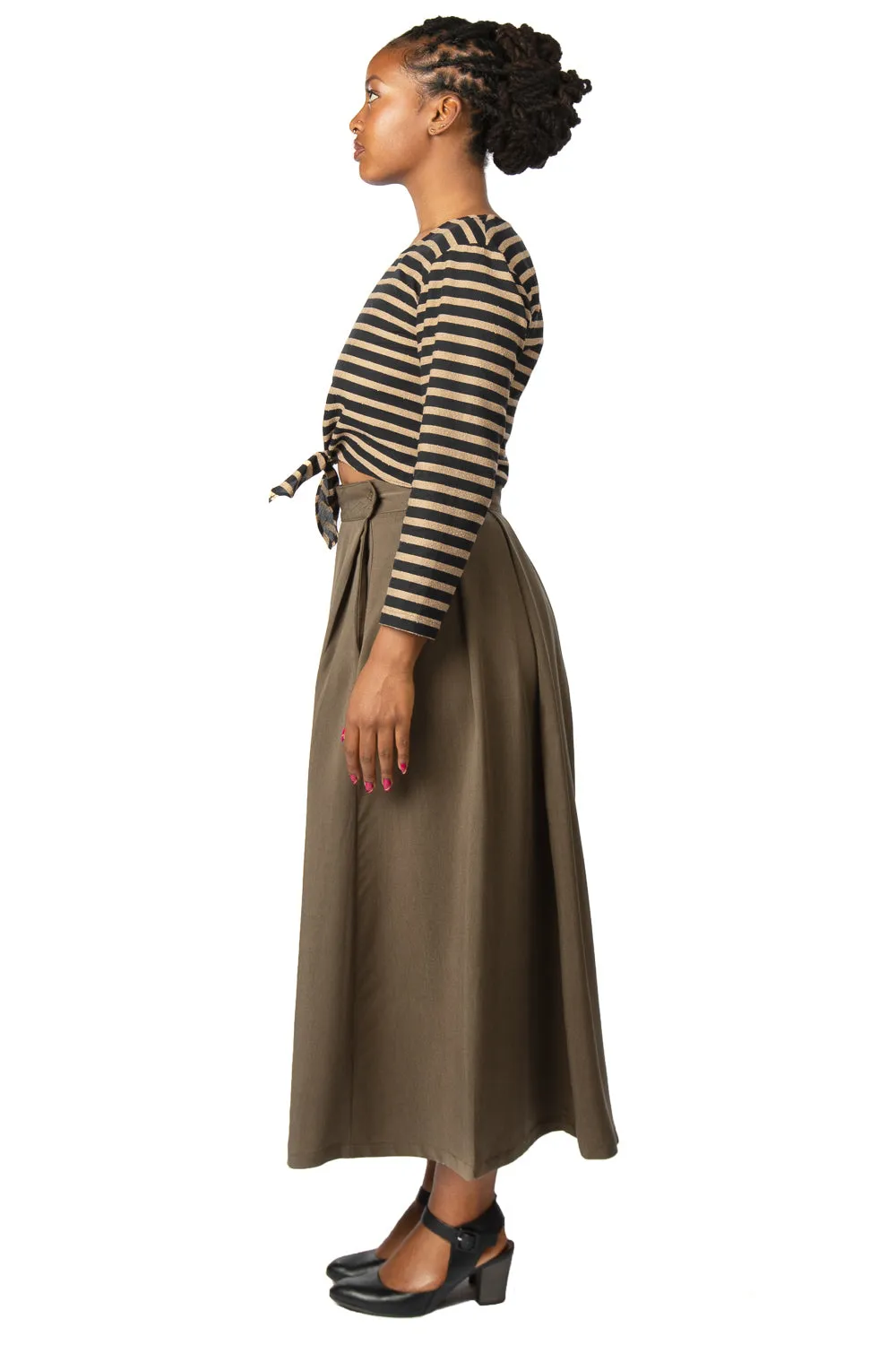 Breathable Material Rue Skirt in Olive Tencel
