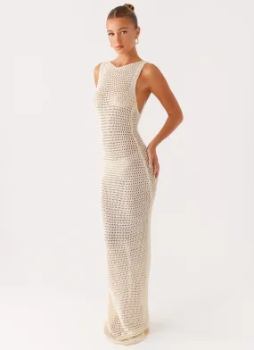 Beach House Crochet Maxi Dress - White Soft Material
