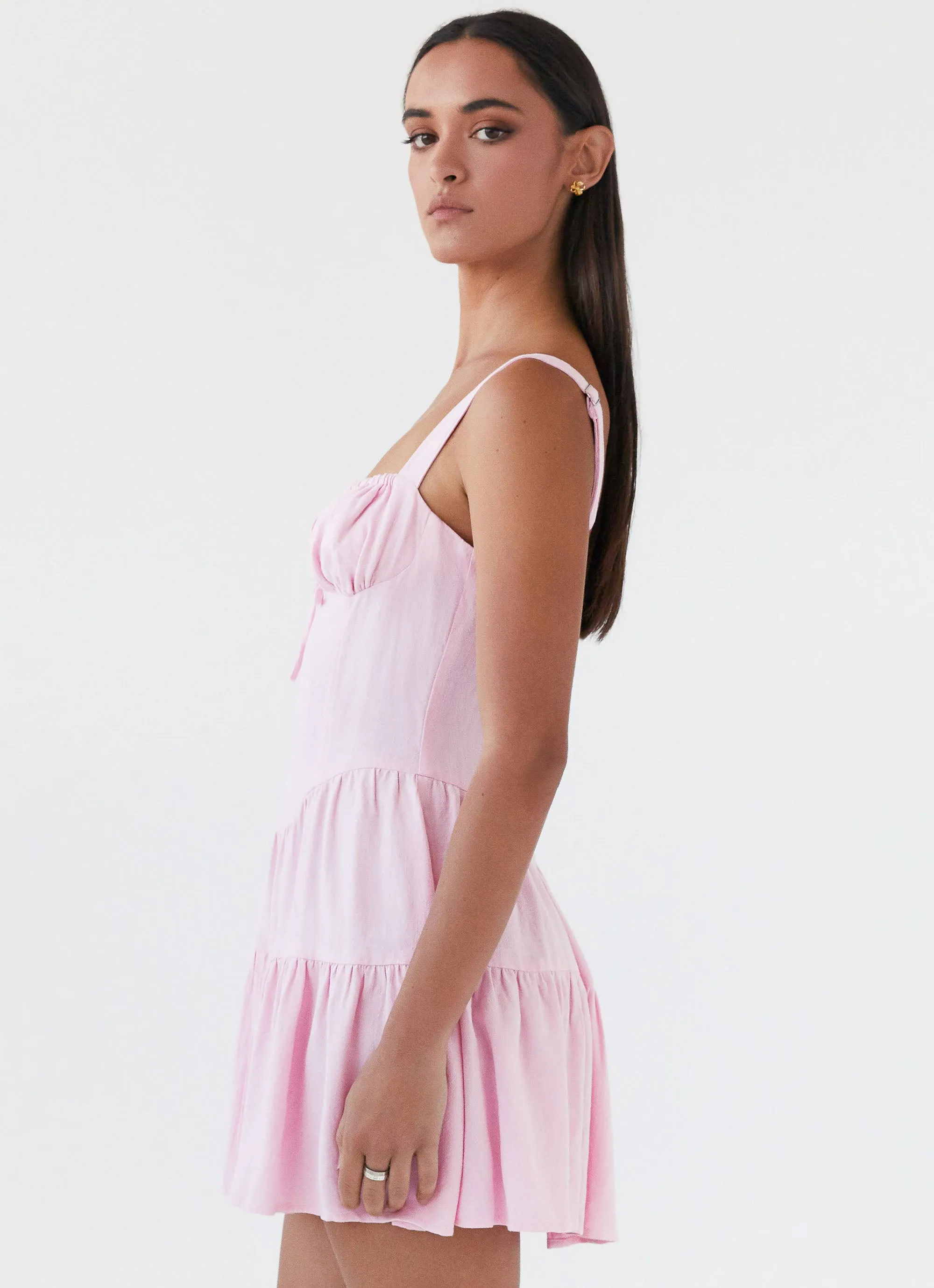 Lucie Linen Mini Dress - Pink mix and match Celebrity Style