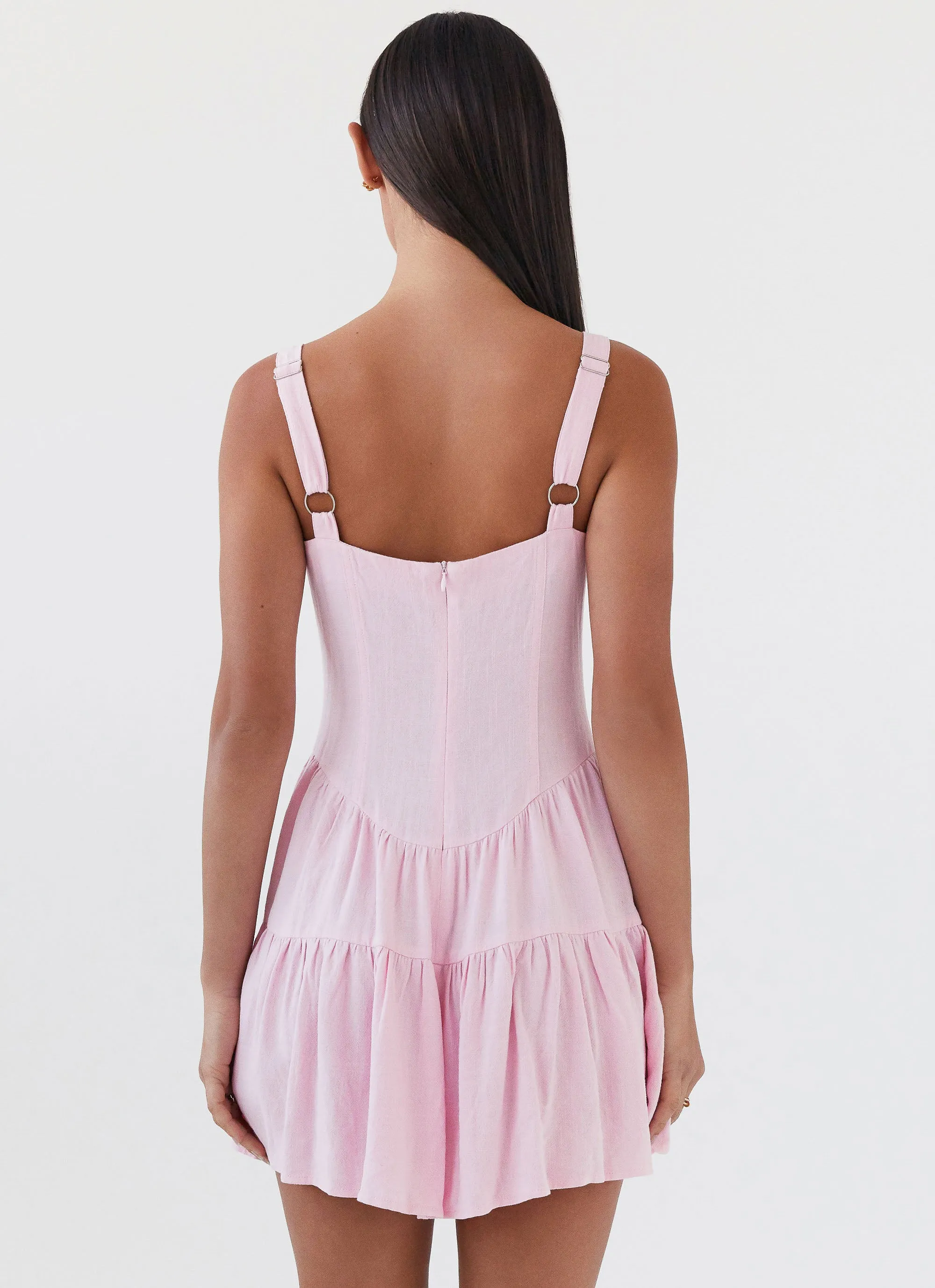 Lucie Linen Mini Dress - Pink Convertible Style