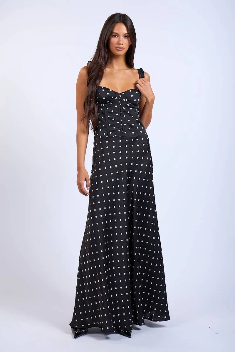 Relax Flex Rustic Charm Maxi Dress- Black Polka Dot