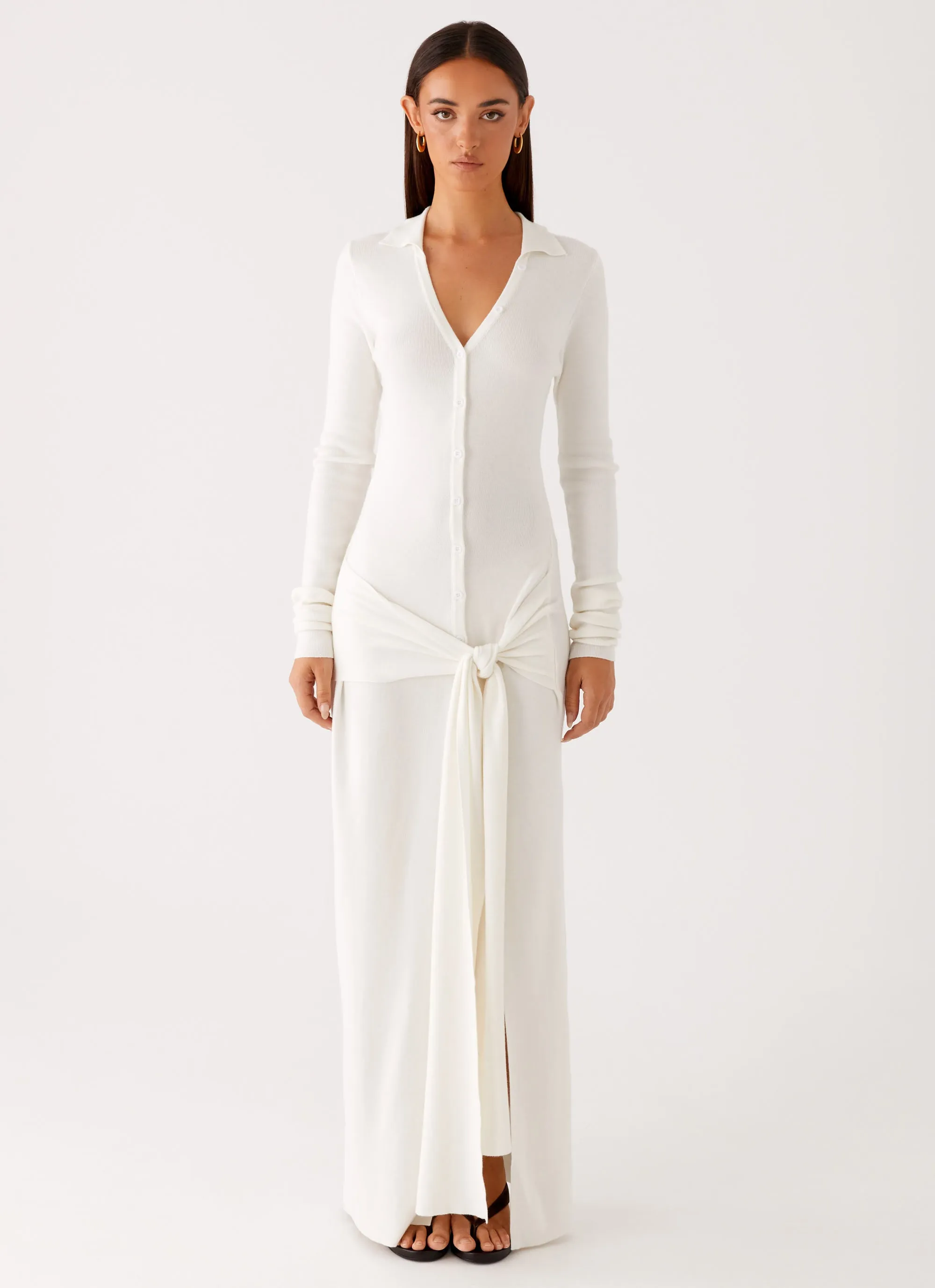 Regular-fit Smart and Stylish Sabetha Knit Maxi Dress - White