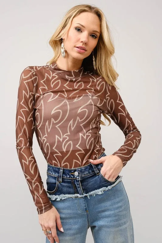 sporty wear Slim Silhouette Saddle Stitch Mesh Top