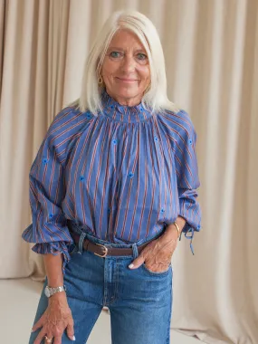 Chic Cardigan Sadie Stripe Blouse - Blue