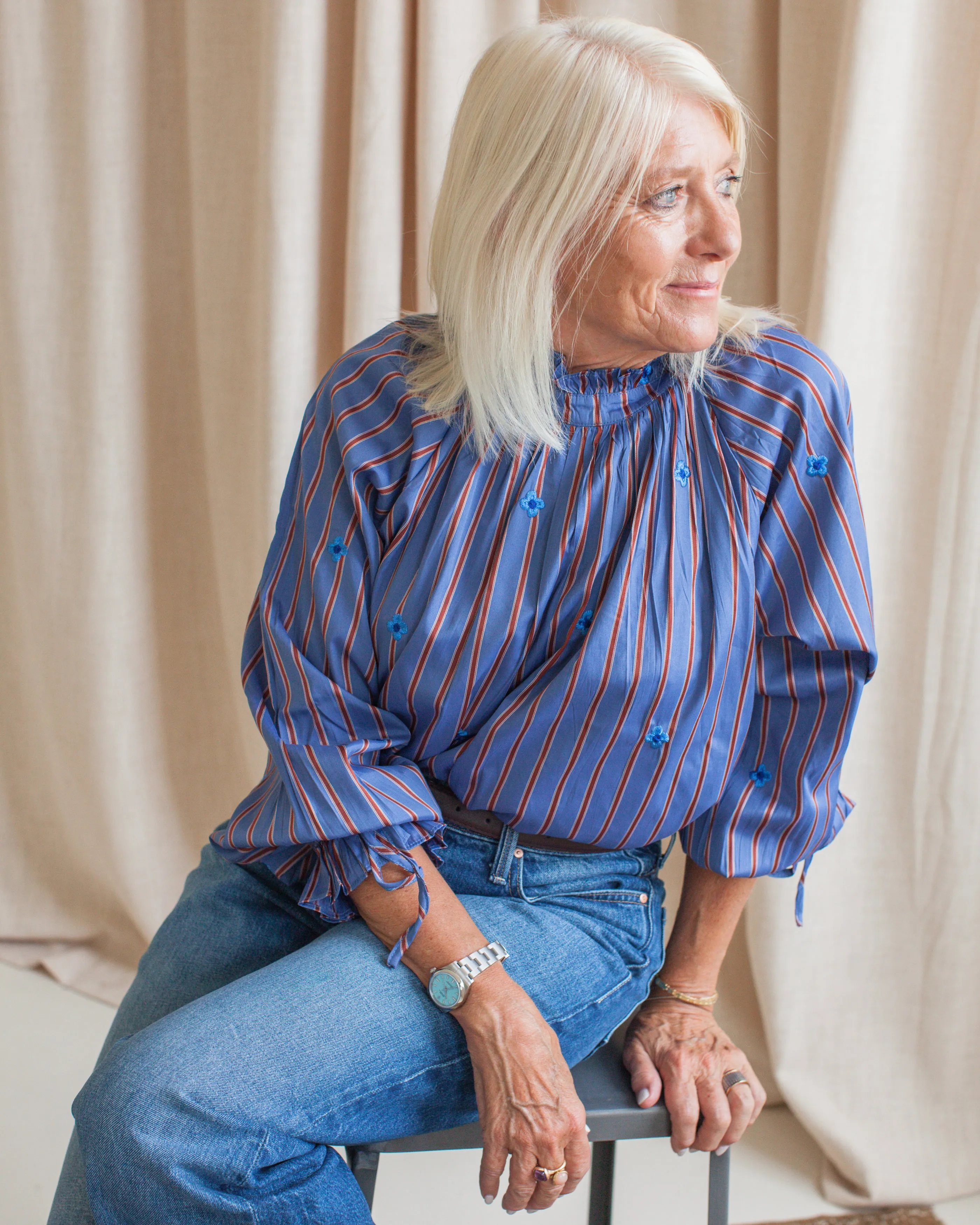 Sadie Stripe Blouse - Blue WaterRepellent Finish