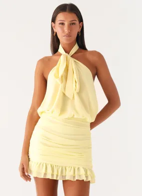 Saebi Tie Neck Mini Dress - Lemon Classic and Modern