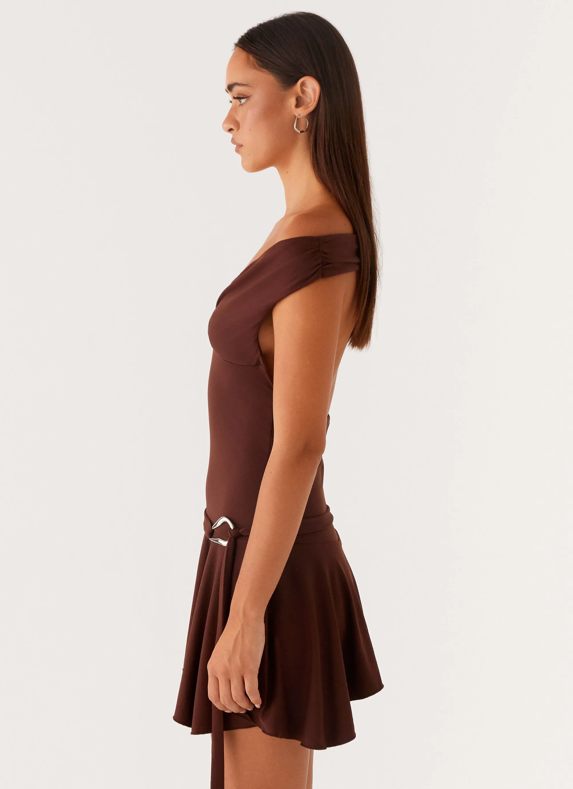 Saffira Mini Dress - Chocolate Side-Zip