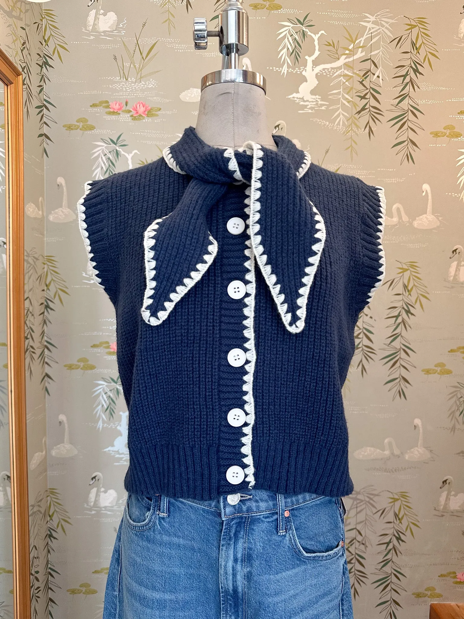 Loose Tee EasyCare Material Sailor Sleeveless Knit