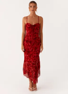 Studio Style Modern Cut Sally Midi Dress - Deep Red Floral