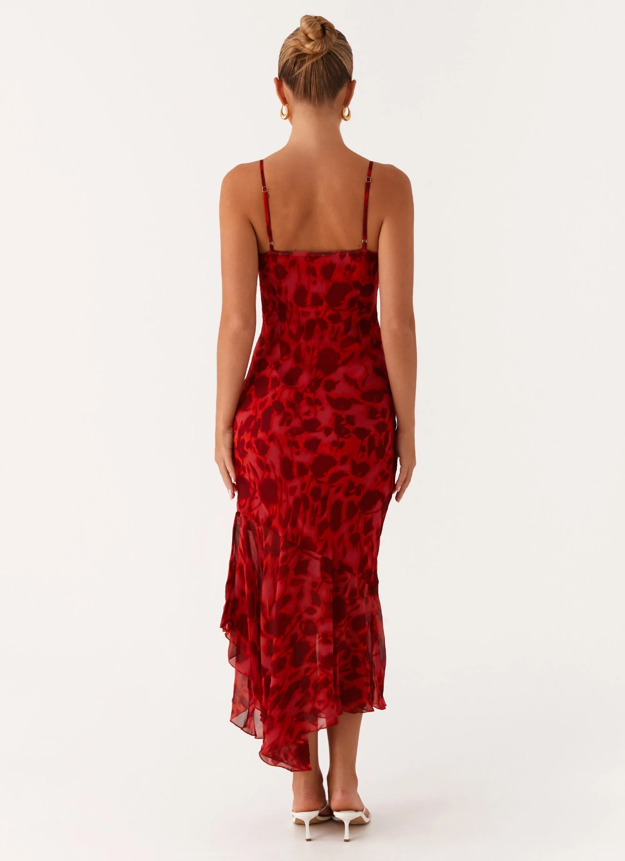 Sally Midi Dress - Deep Red Floral Bold Movement