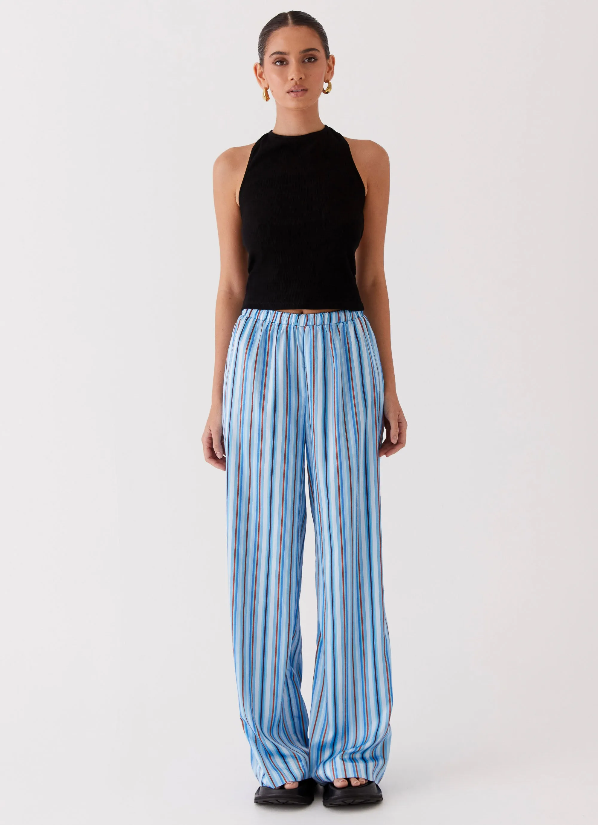 Wool blend Chic Style Salta Satin Pants - Blue Stripe
