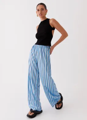 Salta Satin Pants - Blue Stripe Eco Friendly Dyeing Comfort Wear