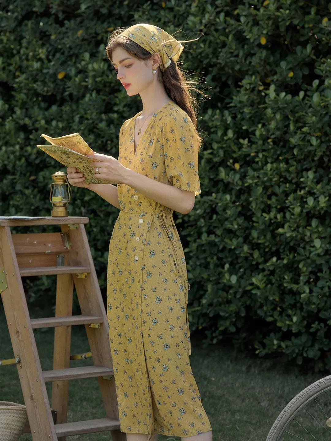 Urban Ready Samara Rose Polka Dot Floral V-neck Tea Dress