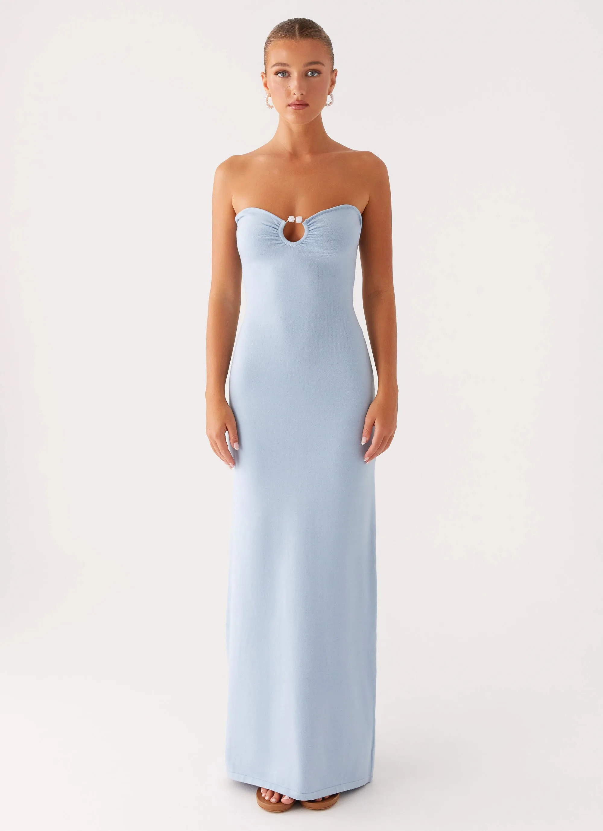 Samson Knit Maxi Dress - Blue Cotton Touch Drape Wave