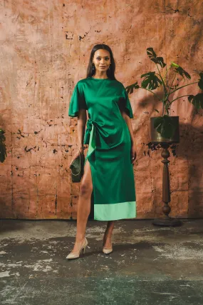 Knit Warm Sash & Slit Dress