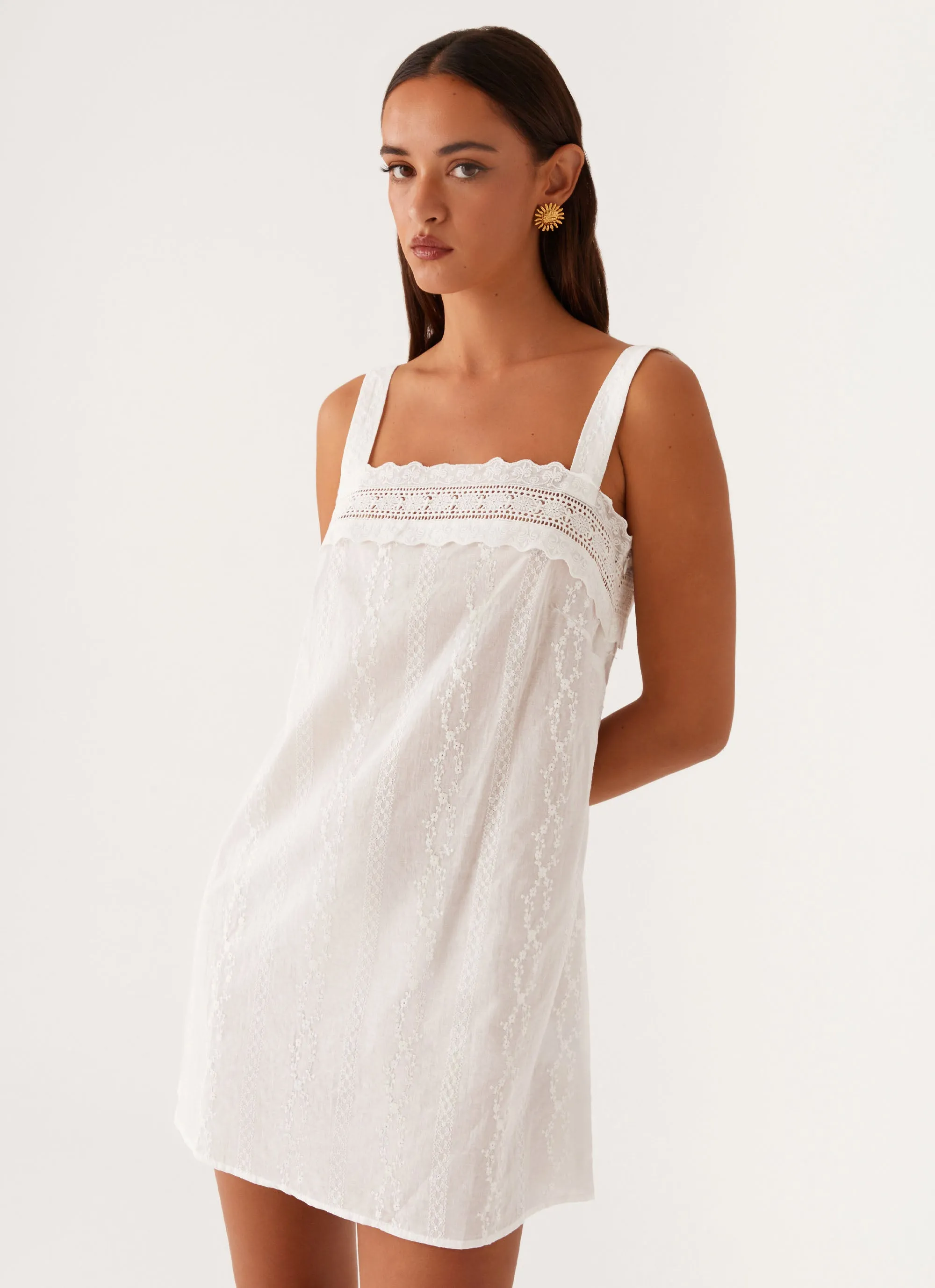 Calla Broderie Mini Dress - White Tiered Layers