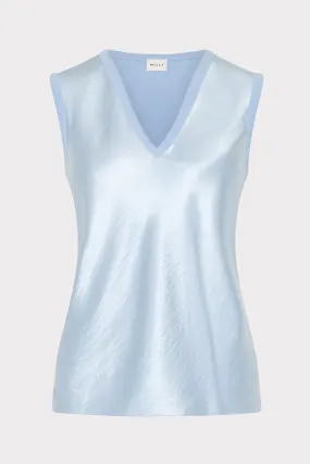 Stylish Tank WrinkleFree Structure Satin Knit Combination V-Neck Top