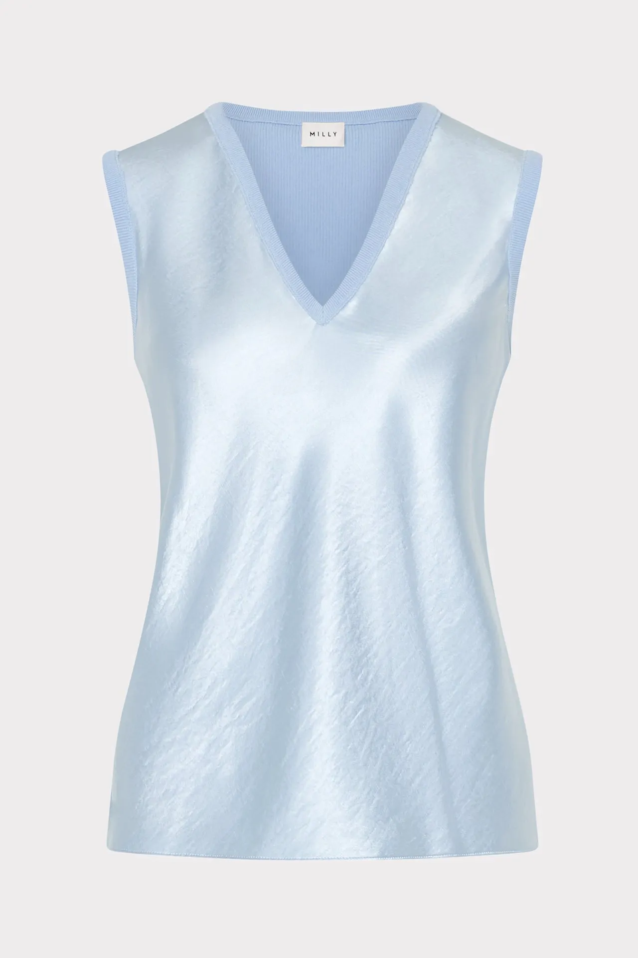 Satin Knit Combination V-Neck Top Hypoallergenic Fiber