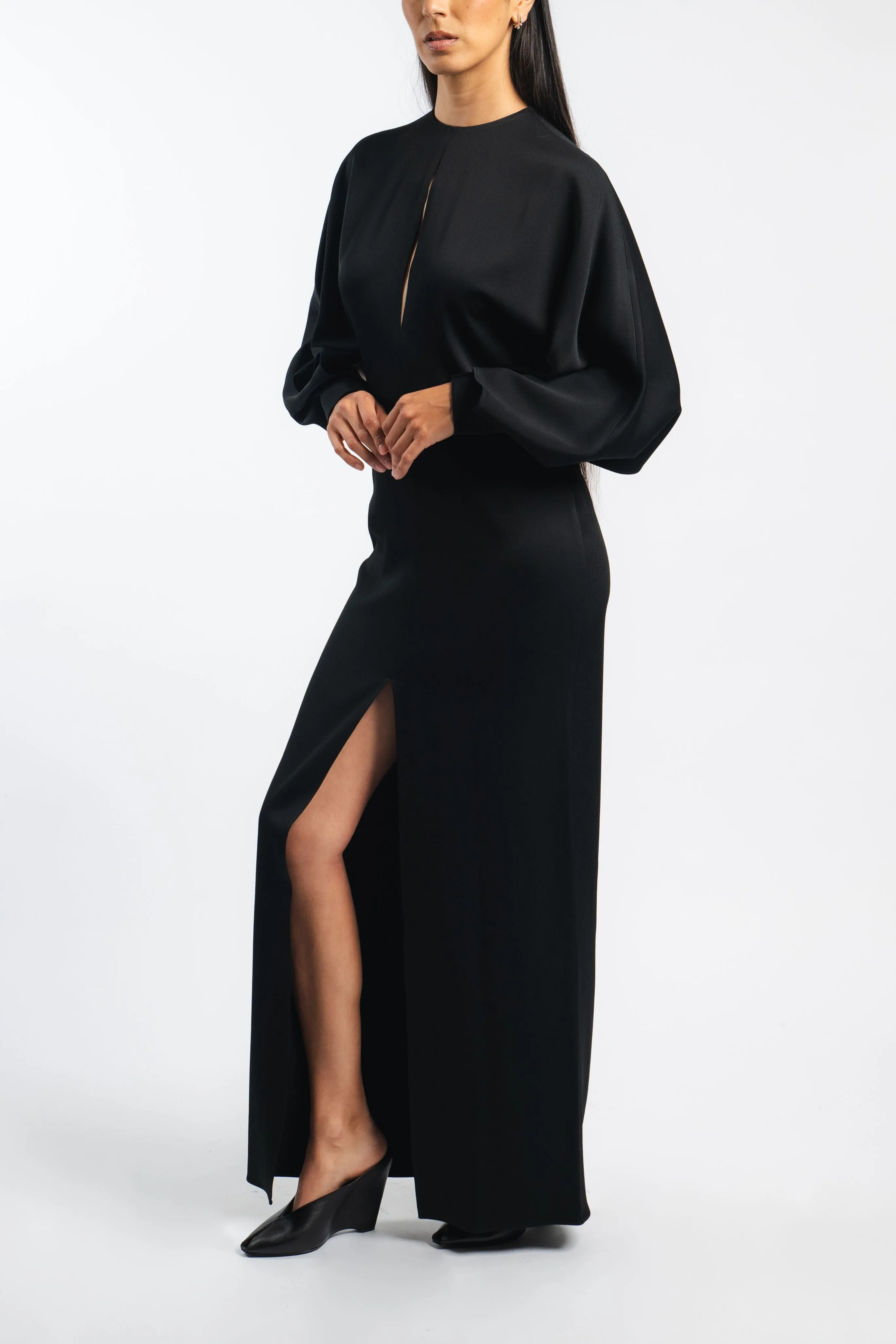 Brunch Tone Satin Slit Sleeve Gown