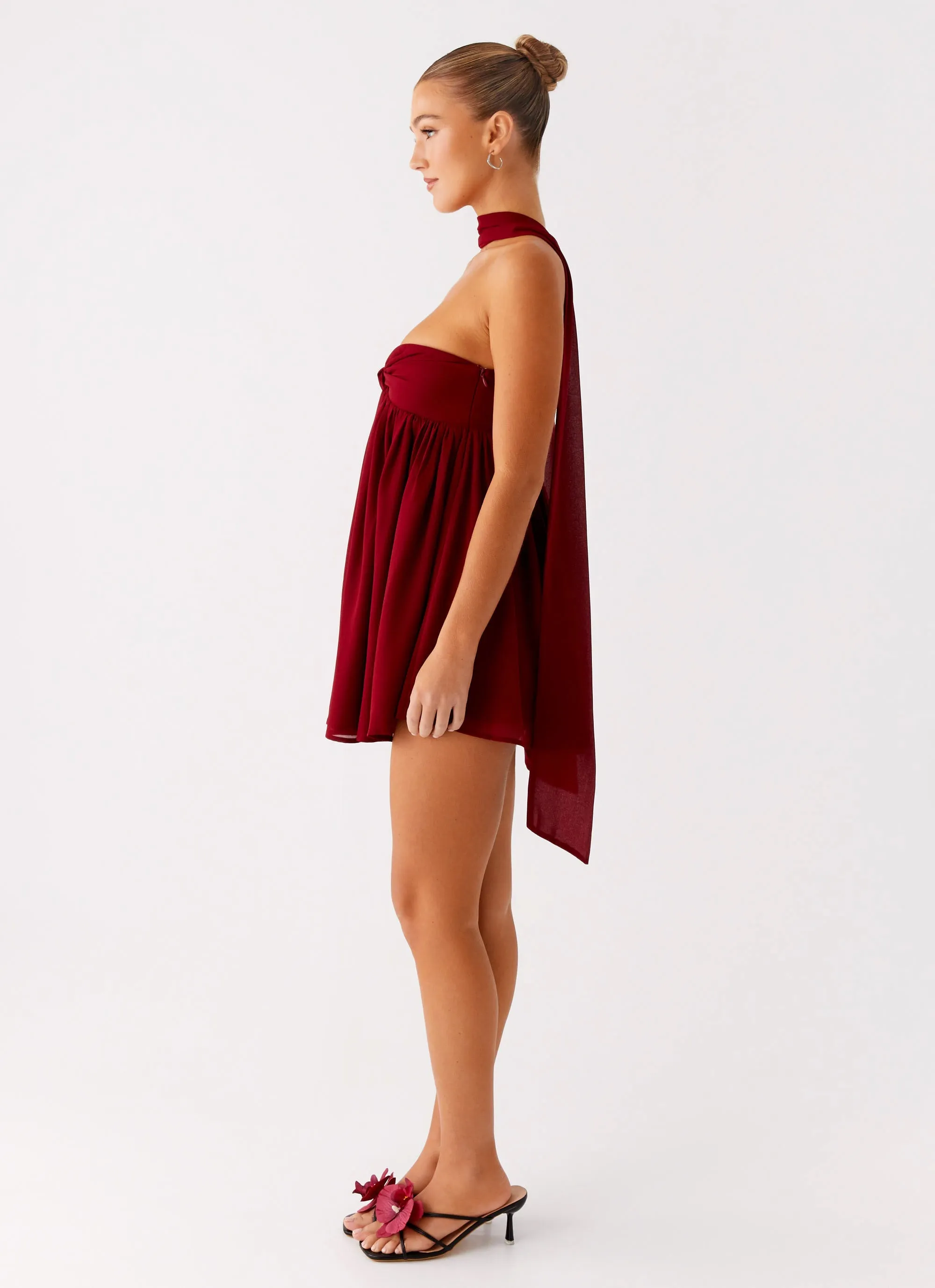 Multi Purpose Fabric Saturn Mini Dress - Maroon