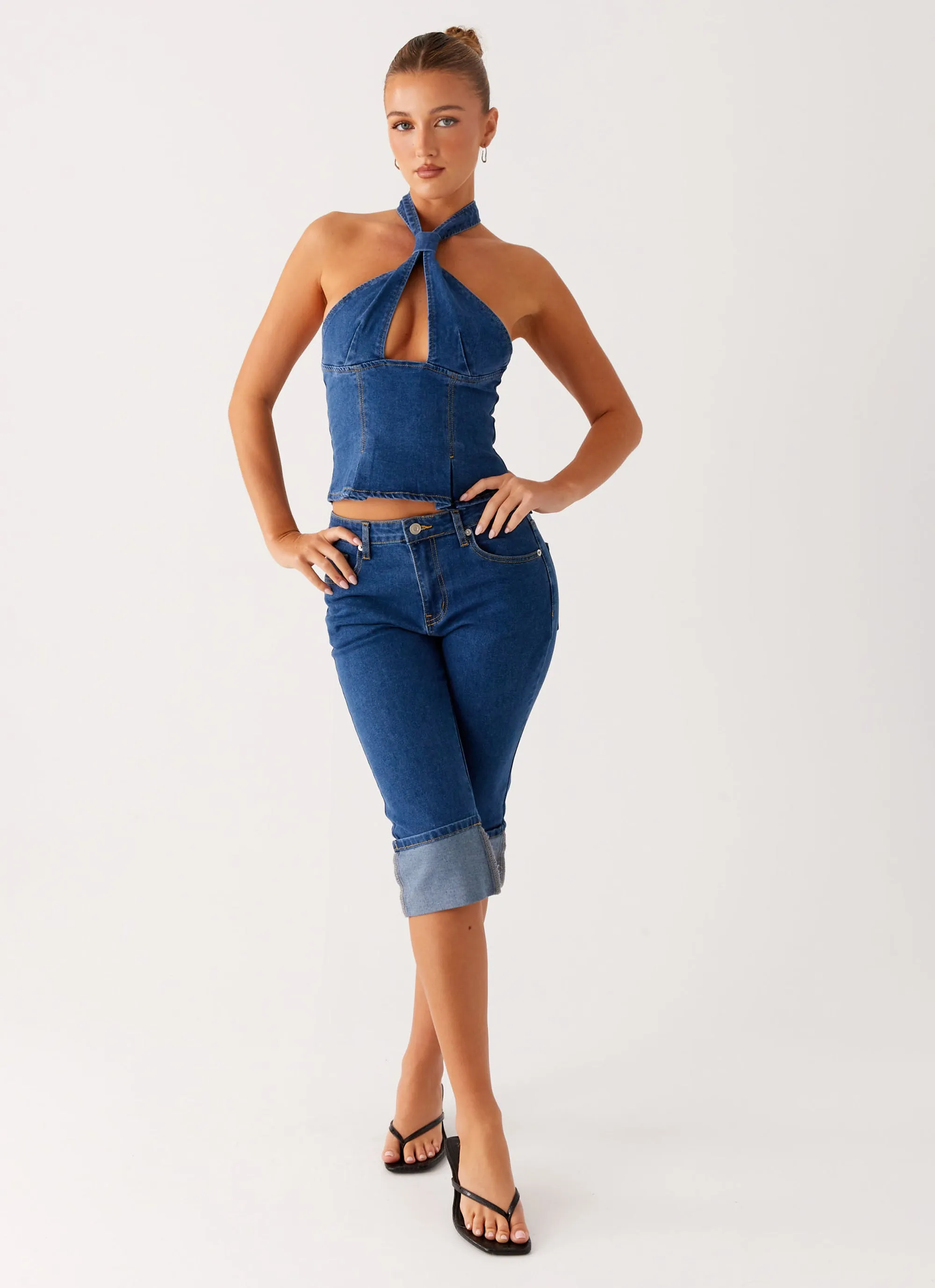 Saylor Denim Capri Jeans - Indigo Date Night Sunny Vibes