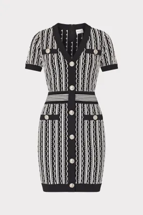 Scallop Textured V-Neck Knit Mini Dress Oversized-Fit