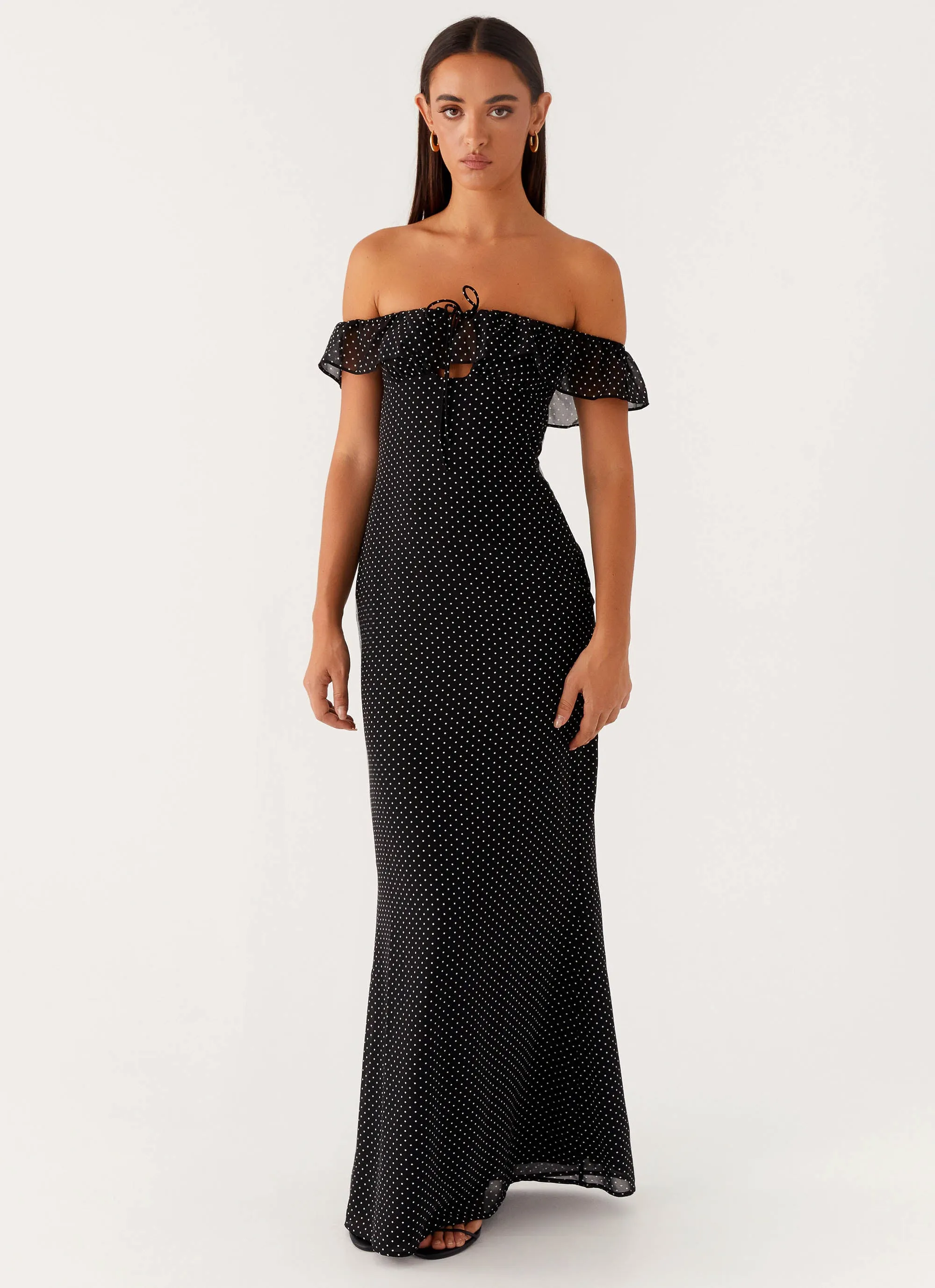 Scarlet Cherry Maxi Dress - Black Polka Dot budget-friendly