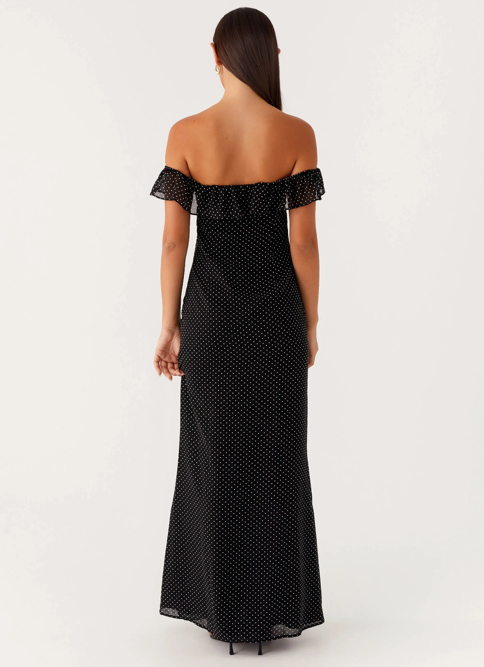 Scarlet Cherry Maxi Dress - Black Polka Dot Subtle Lines