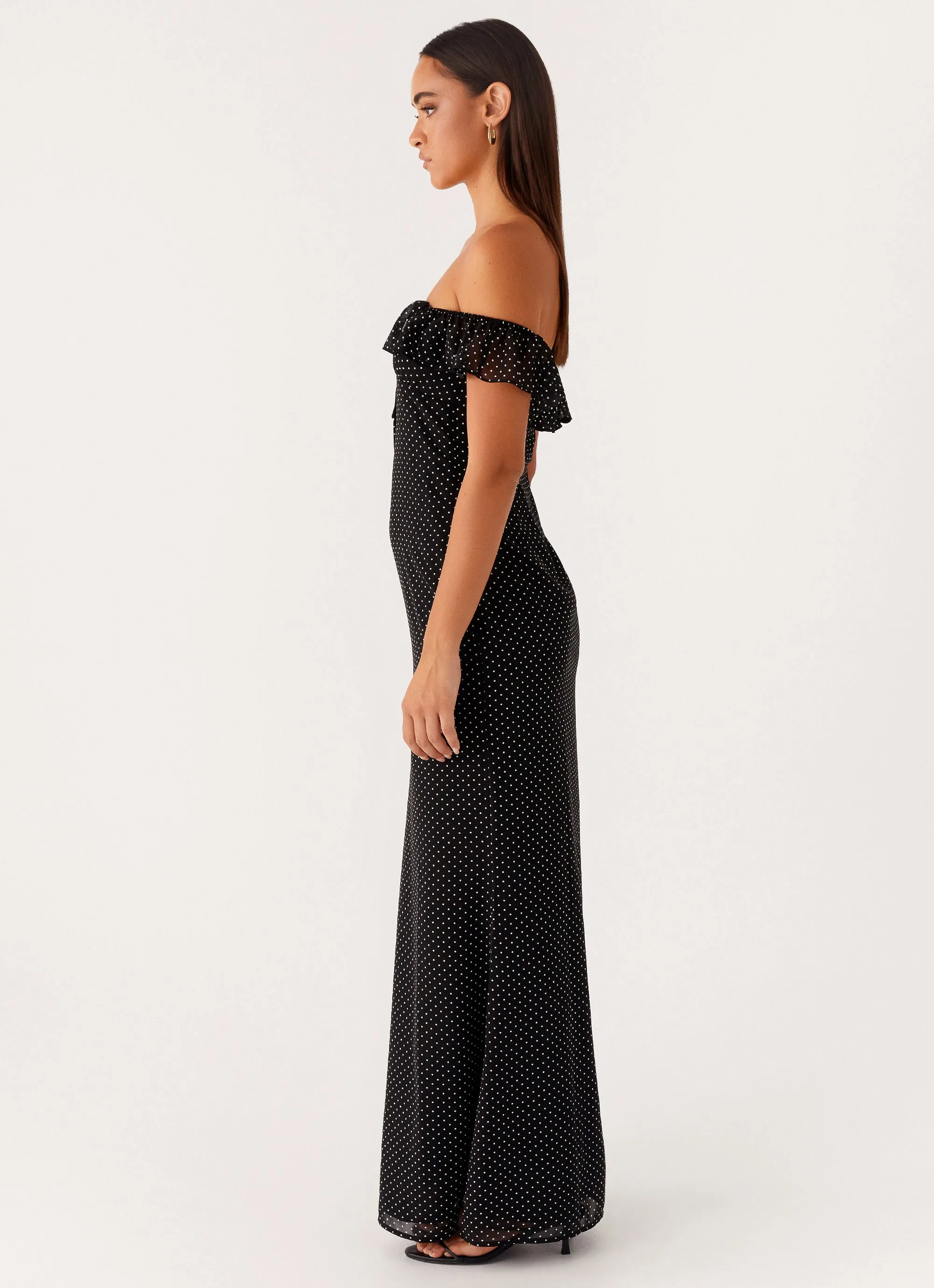 Scarlet Cherry Maxi Dress - Black Polka Dot Soft Vibes Satin Glow