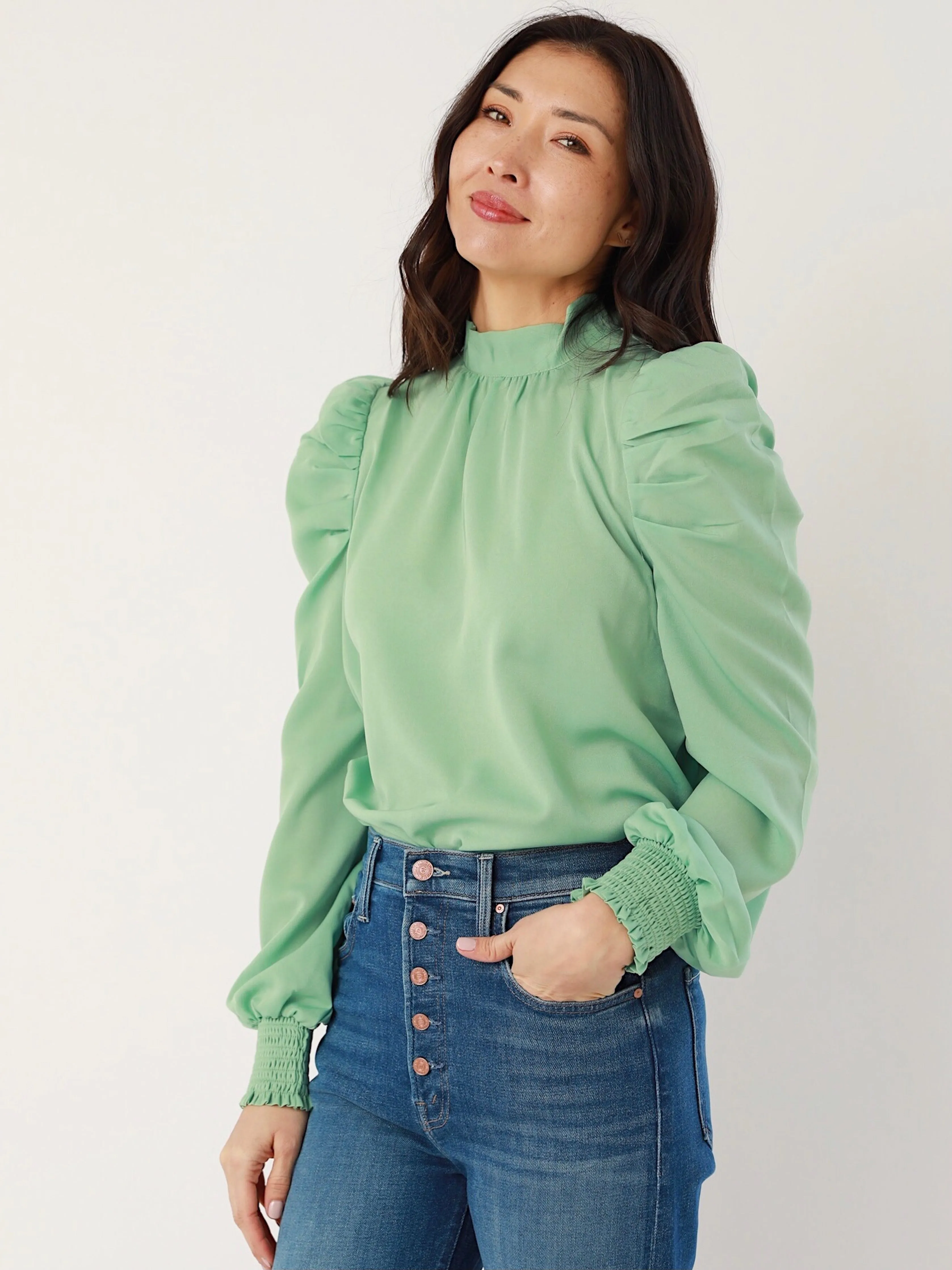 Cozy Layer Seafoam Puff Sleeve Blouse