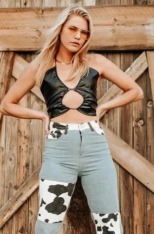 Risky Business Crop - Vegan Leather ButtonlessClosure