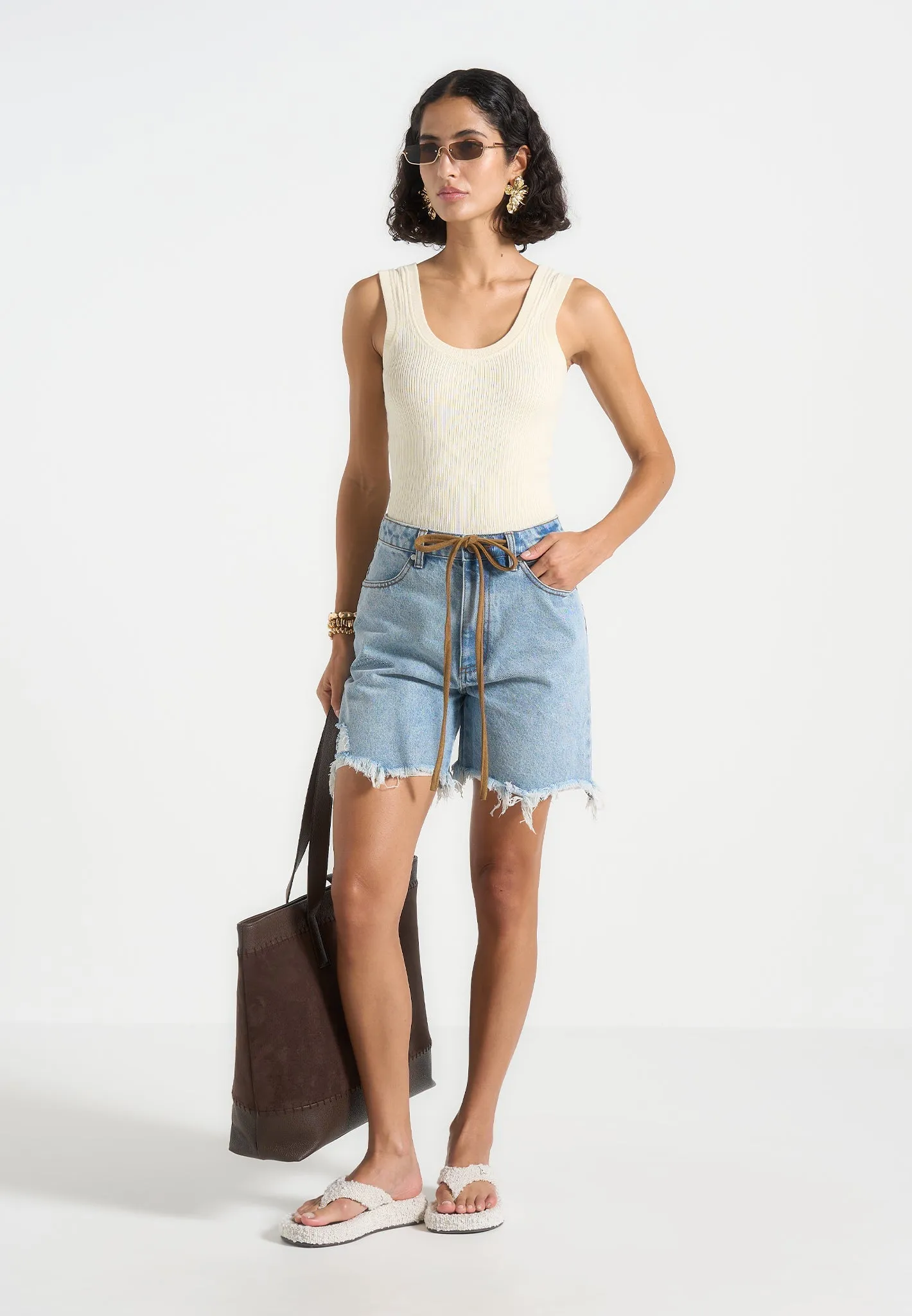 Minimal Shrinkage Fabric B??au - Distressed Denim Short - Mid Blue