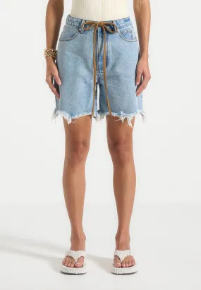 B??au - Distressed Denim Short - Mid Blue Formal City Walk Party Look