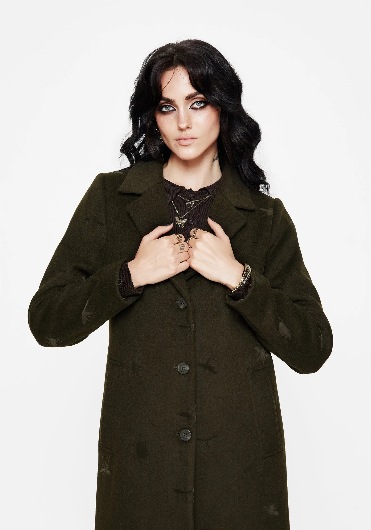 Evelyn Wool-Blend Bug Embossed Longline Coat Wool blend