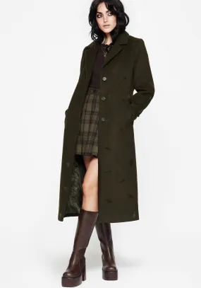Thick Insulation Modern Fit Evelyn Wool-Blend Bug Embossed Longline Coat