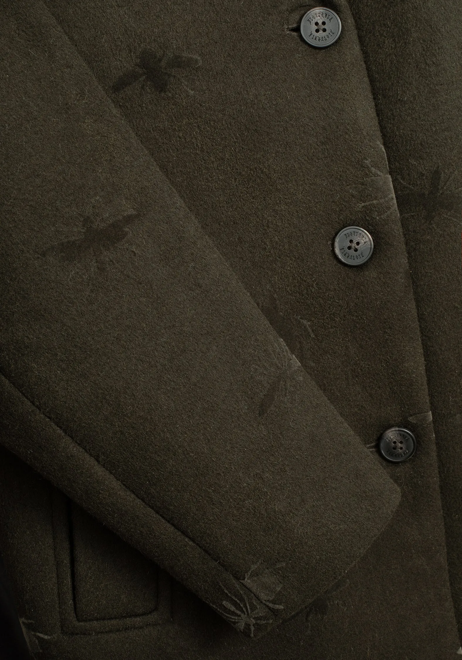 Flexible Armholes Durable Water Repellent Evelyn Wool-Blend Bug Embossed Longline Coat