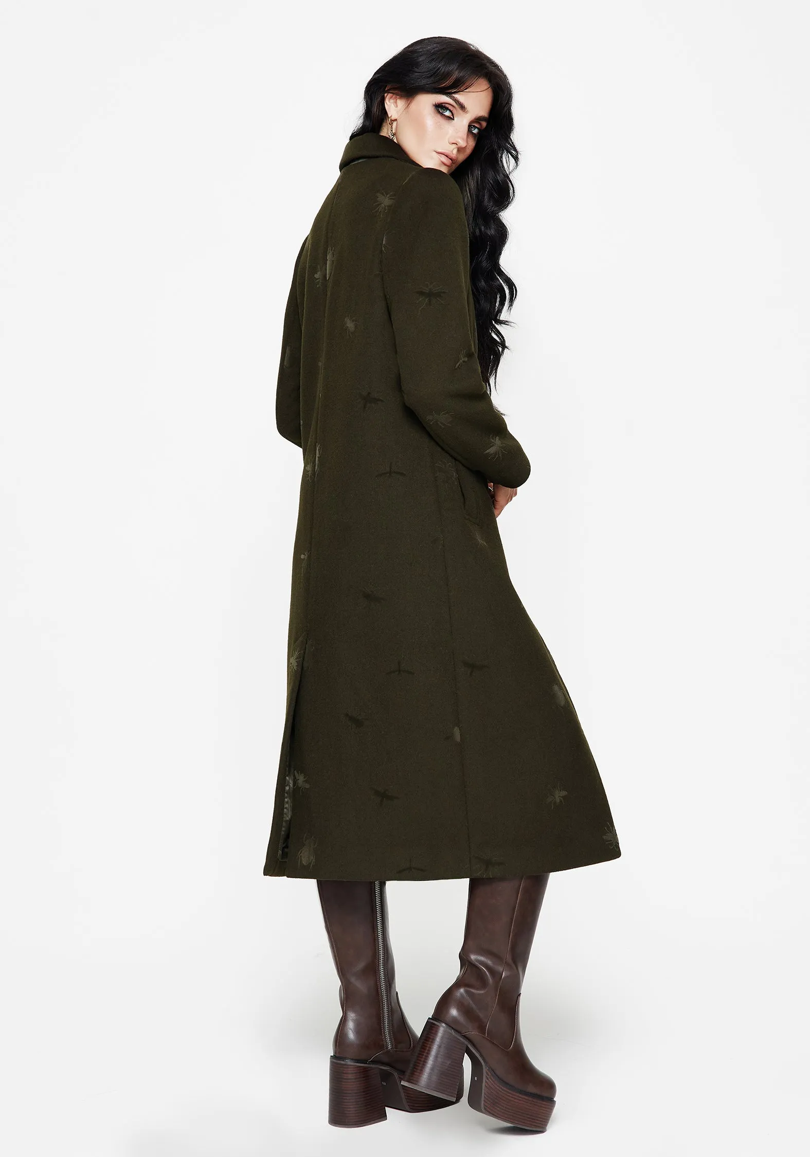 Simple Layers Fashion Forward Evelyn Wool-Blend Bug Embossed Longline Coat