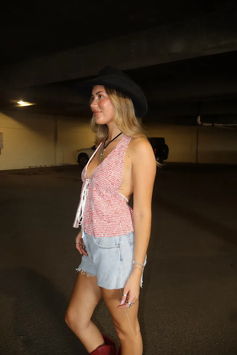 Quick Access Pockets Dixie Gingham Halter Top