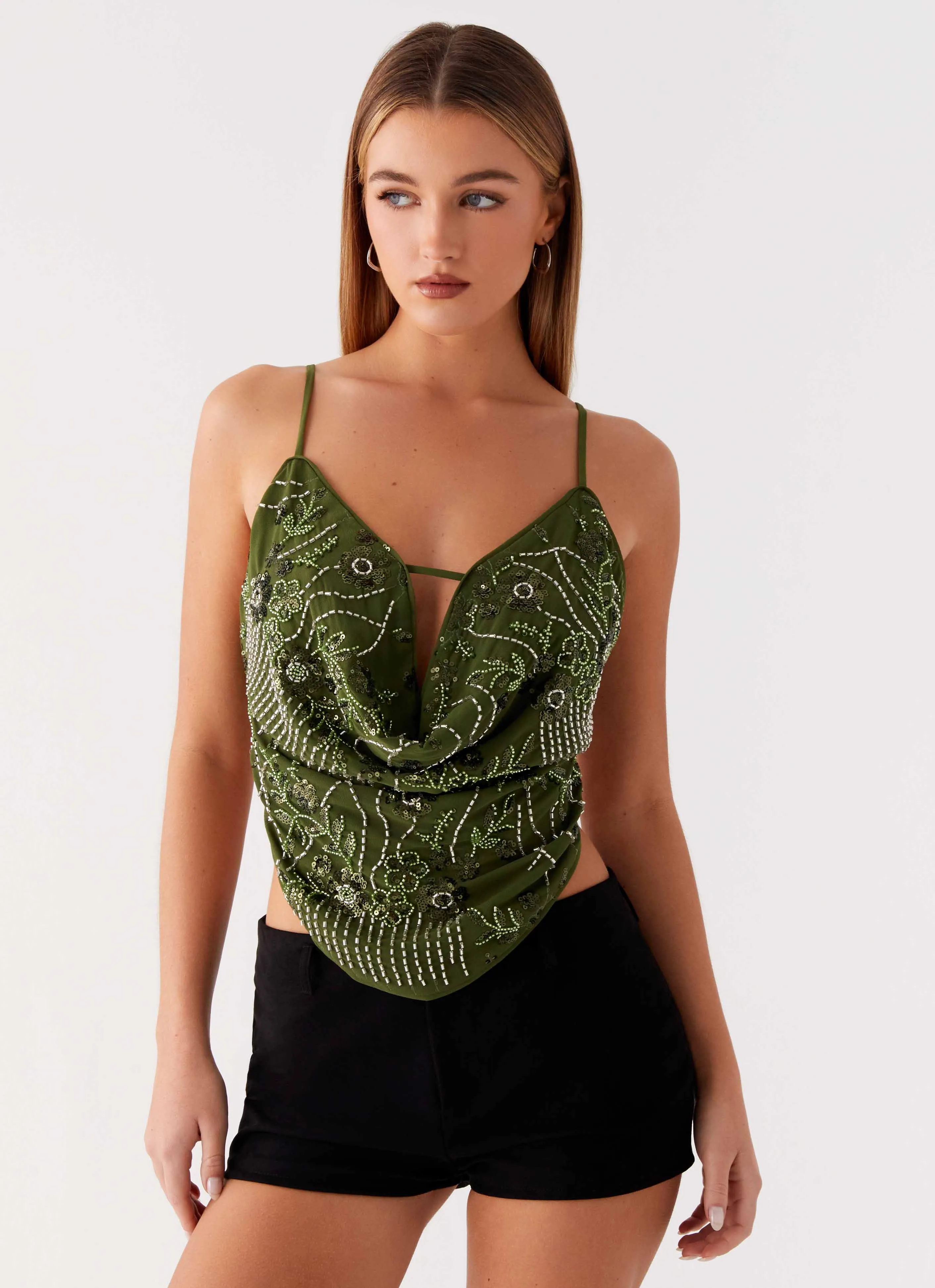 RibbedTrims Sedonia Top - Khaki