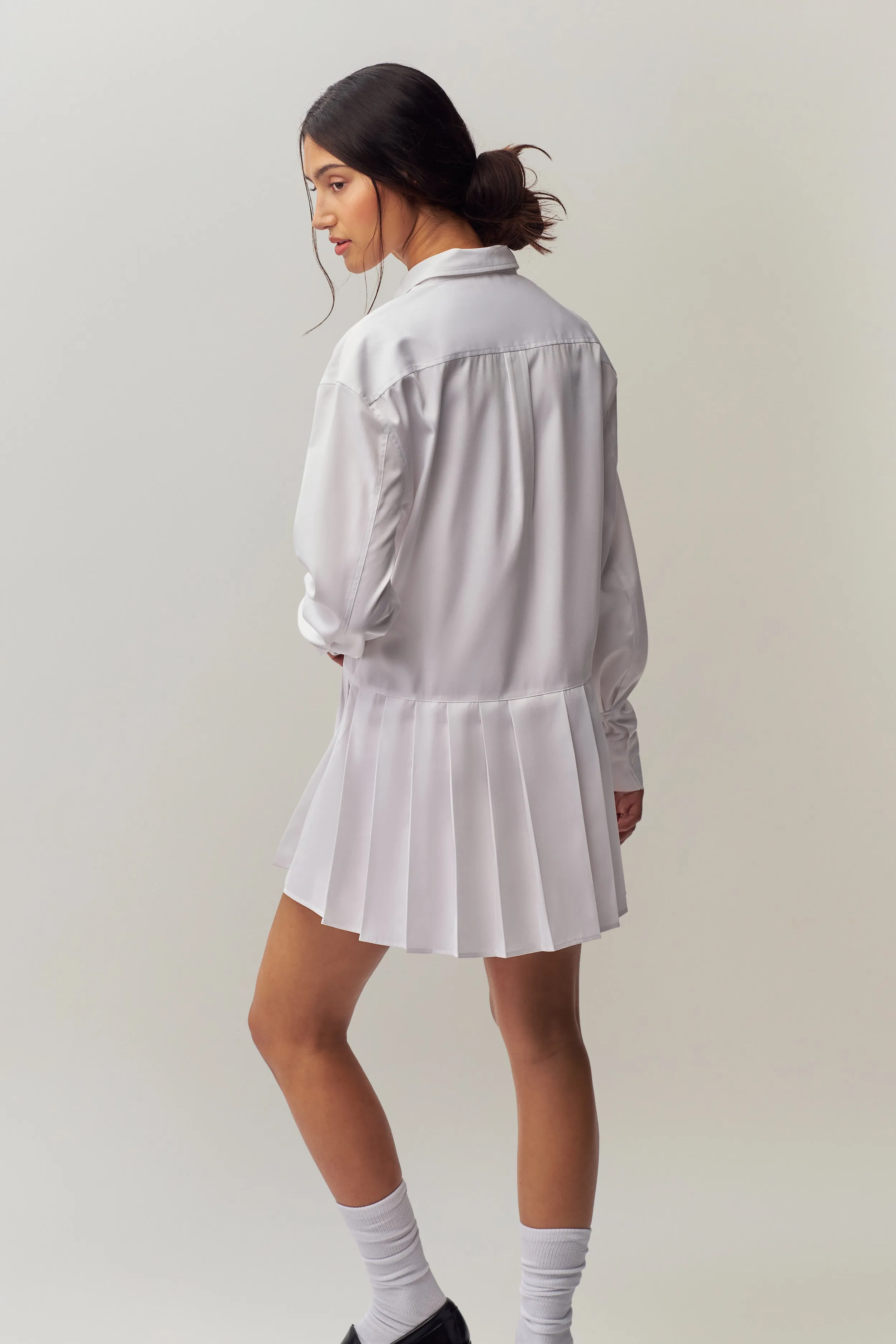 Smocked-Detail Fall Layer Sennae Shirt Dress