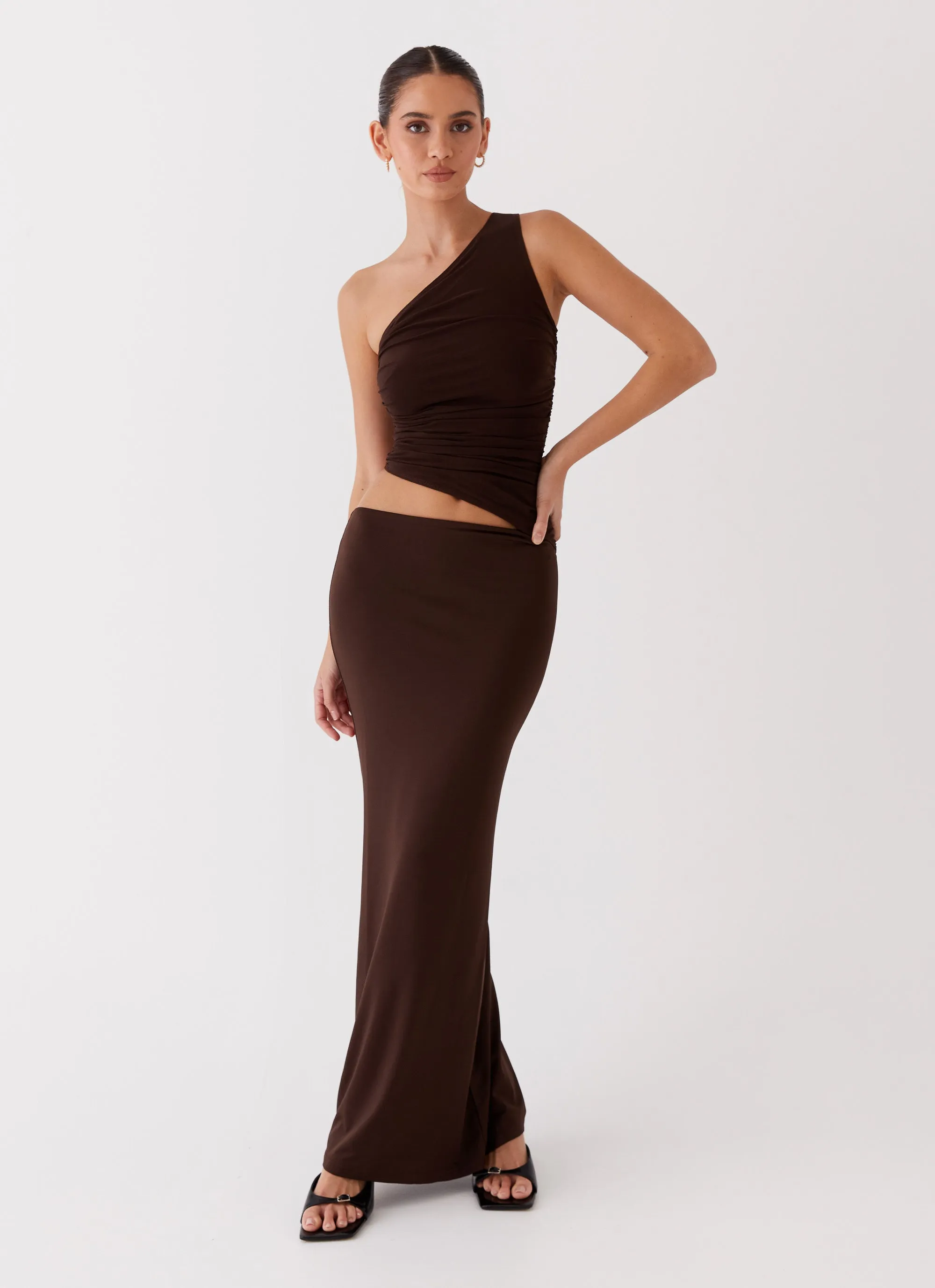 Seranella One Shoulder Maxi Dress - Chocolate Inner Feel All Wear