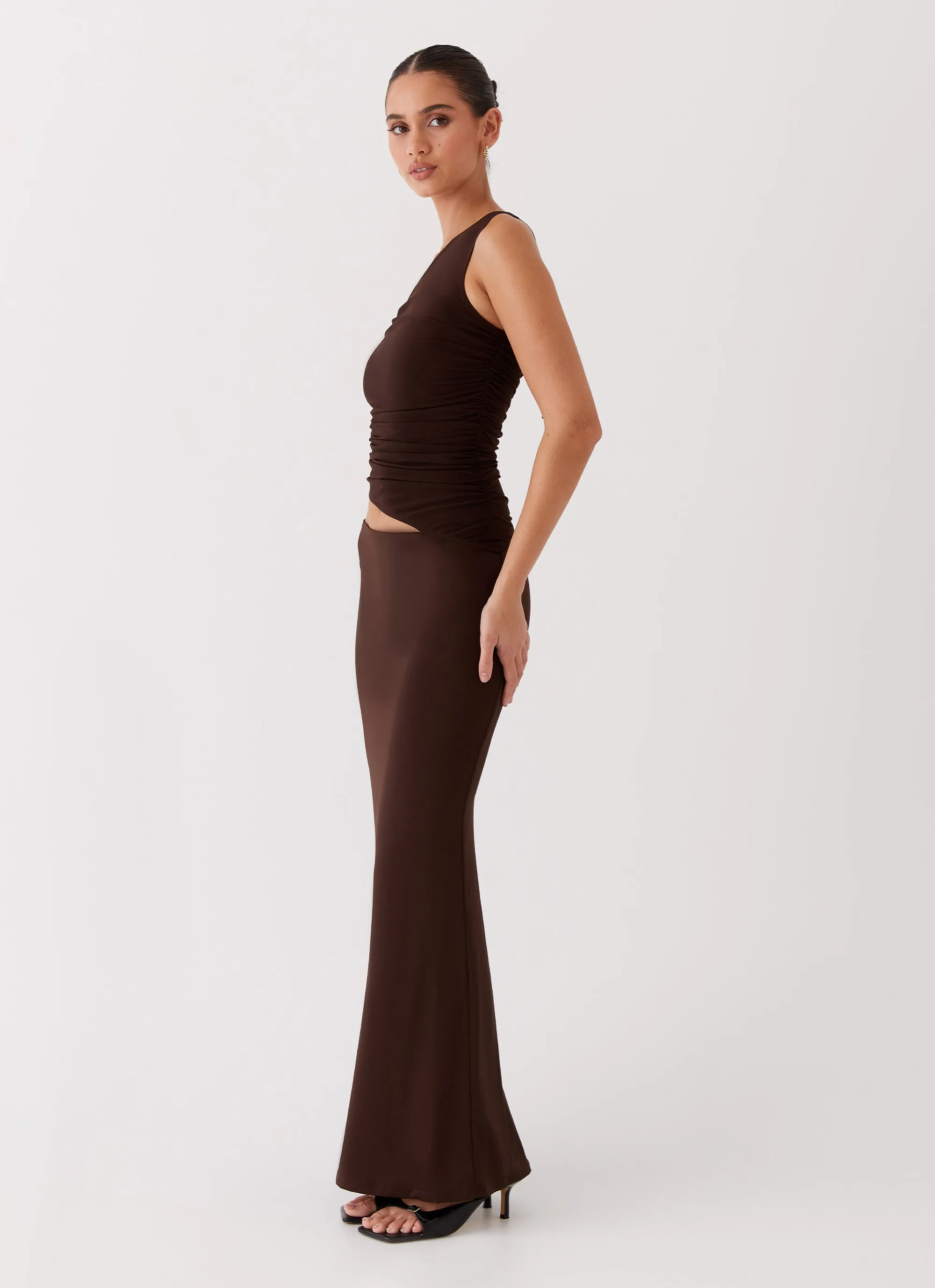 Seranella One Shoulder Maxi Dress - Chocolate Pastel Colors