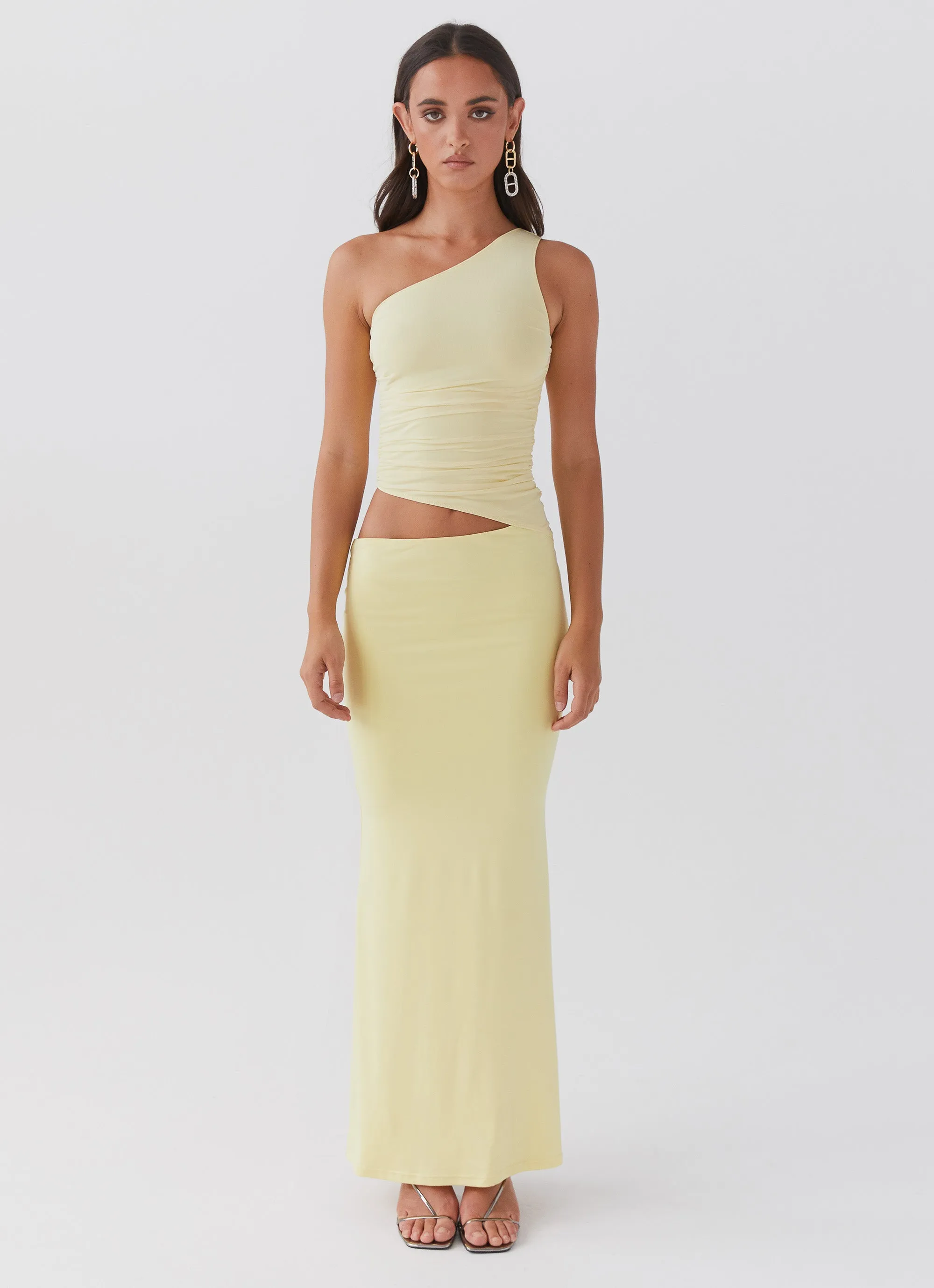 Seranella One Shoulder Maxi Dress - Lemon Fall Go Outdoor Vibe