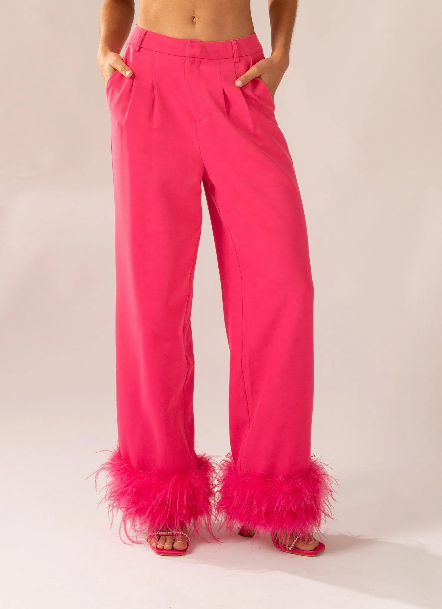 Shake It Off Feather Pants - Magenta Reflective Trim Core Style